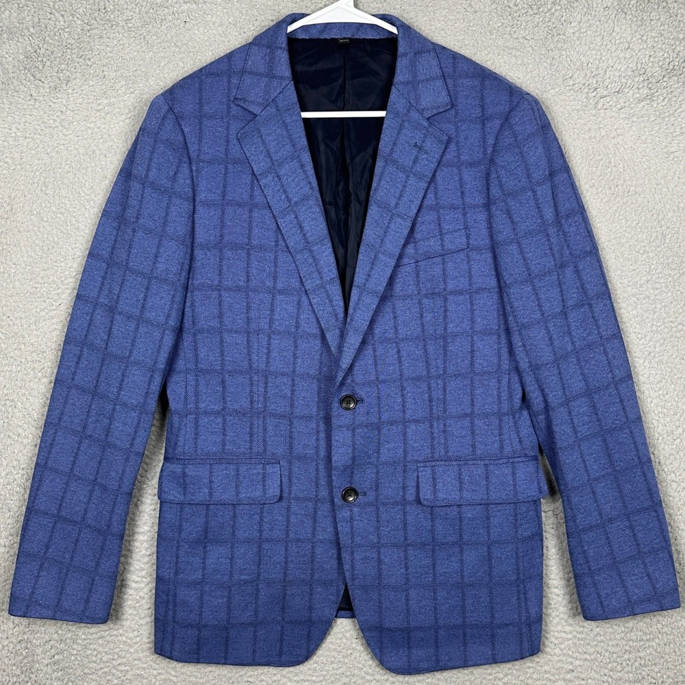 Bonobos Blazer Mens 40R Slim Fit Blue Windowpane Emmetex Italian Fabric Formal